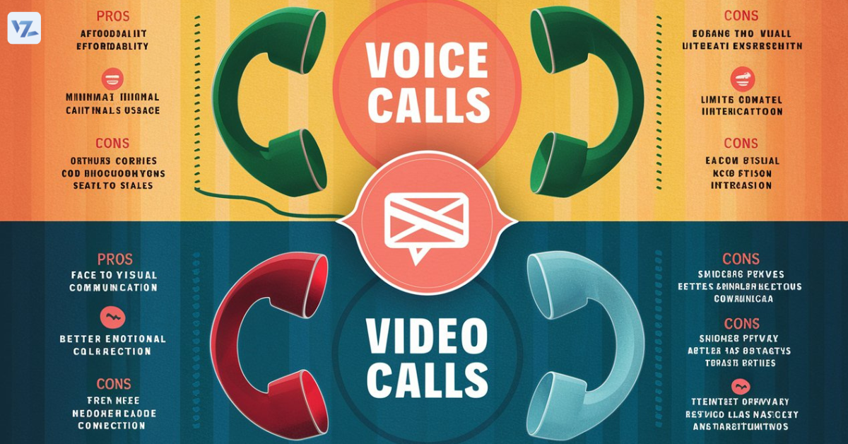 Comparison chart of voice calls and video calls, showcasing their respective advantages and disadvantages