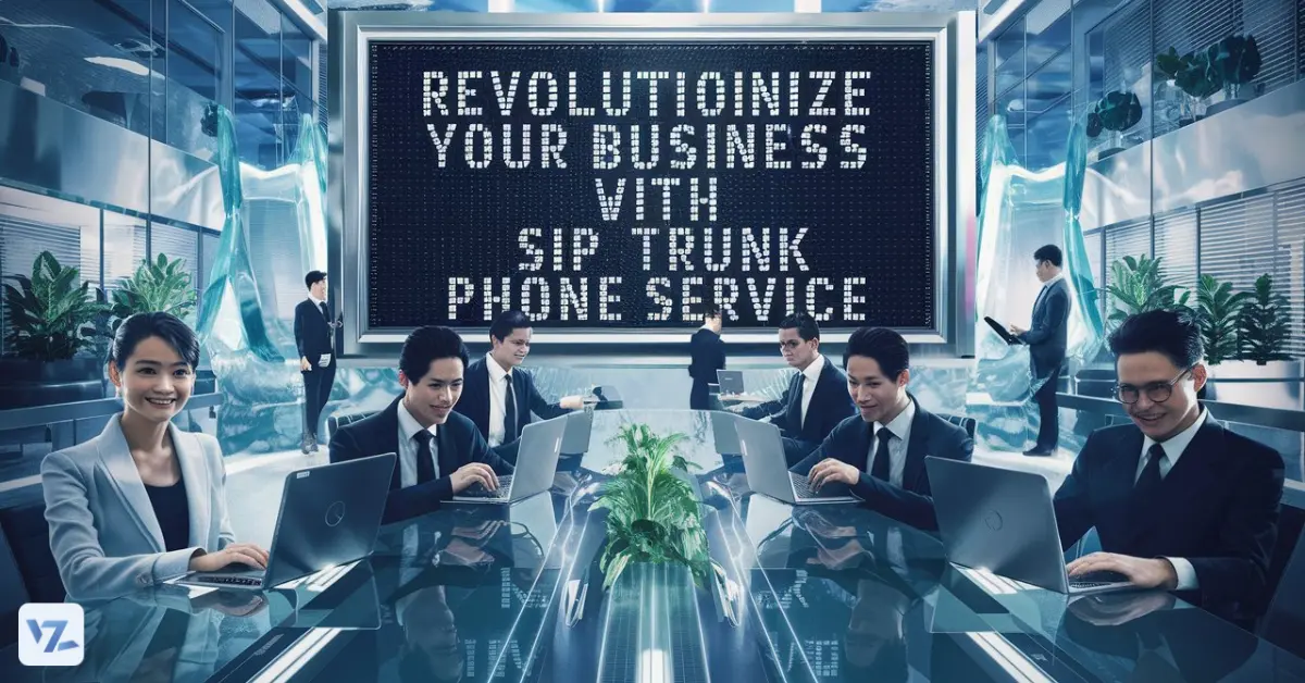 Modern office environment with SIP trunk phone service setup