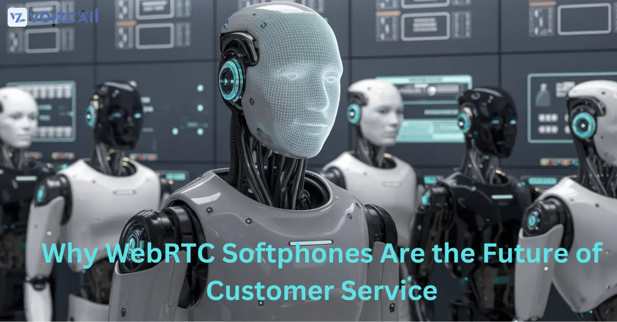 Customer service representative using a WebRTC softphone with a headset