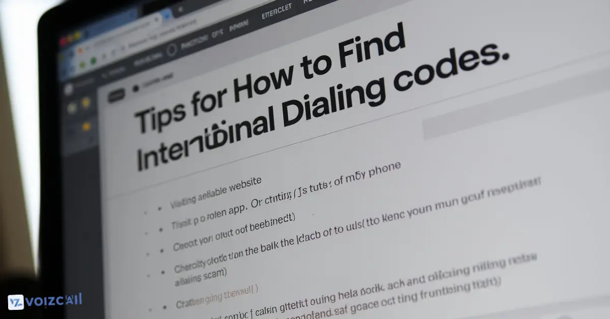 A laptop screen to search for international dialling codes