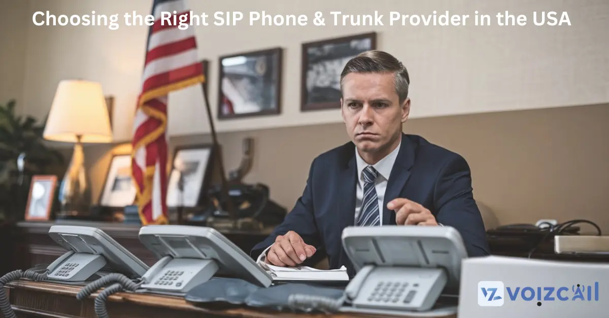 Business office with multiple SIP phones on desks