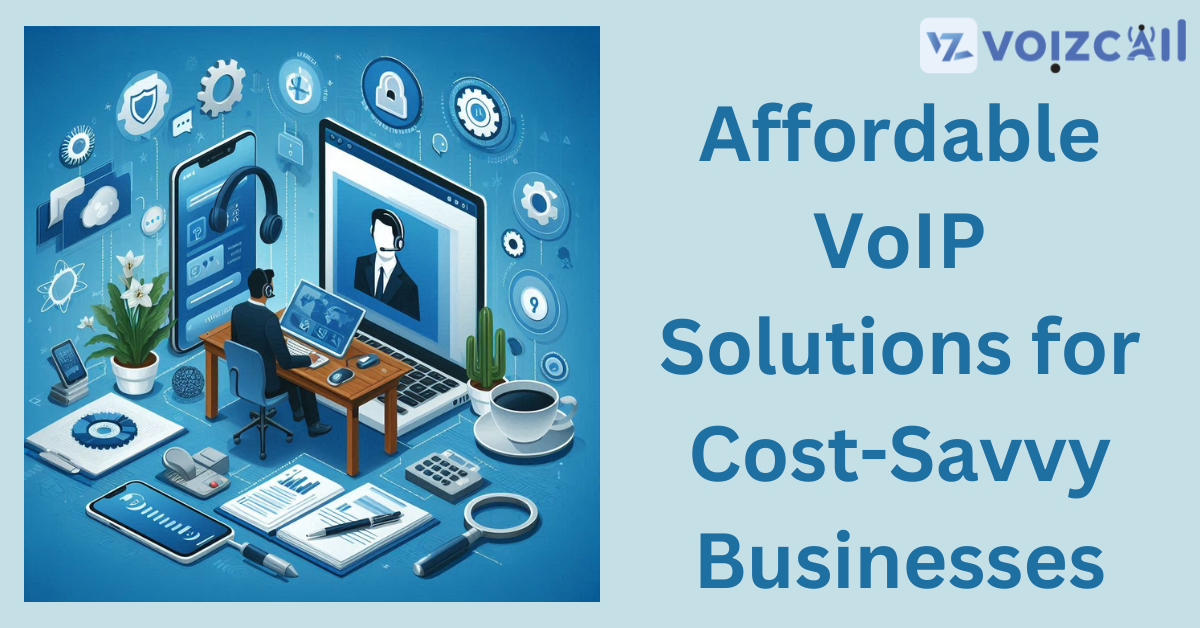 A visual representation of a cloud-based VoIP system, with icons for features like call forwarding, voicemail, and video conferencing.