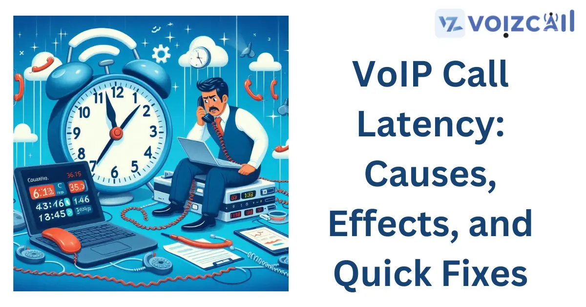 Illustration showing VoIP call latency with delayed voice signals between two users