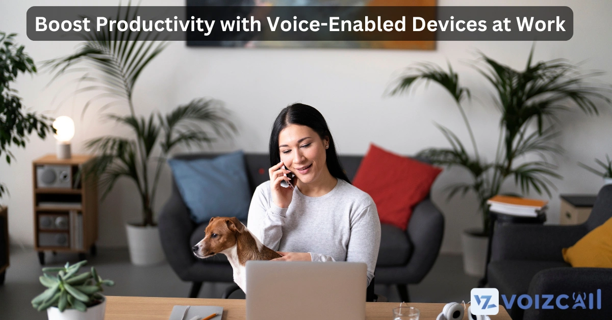 Digital voice assistant placed on a modern office desk, enhancing productivity